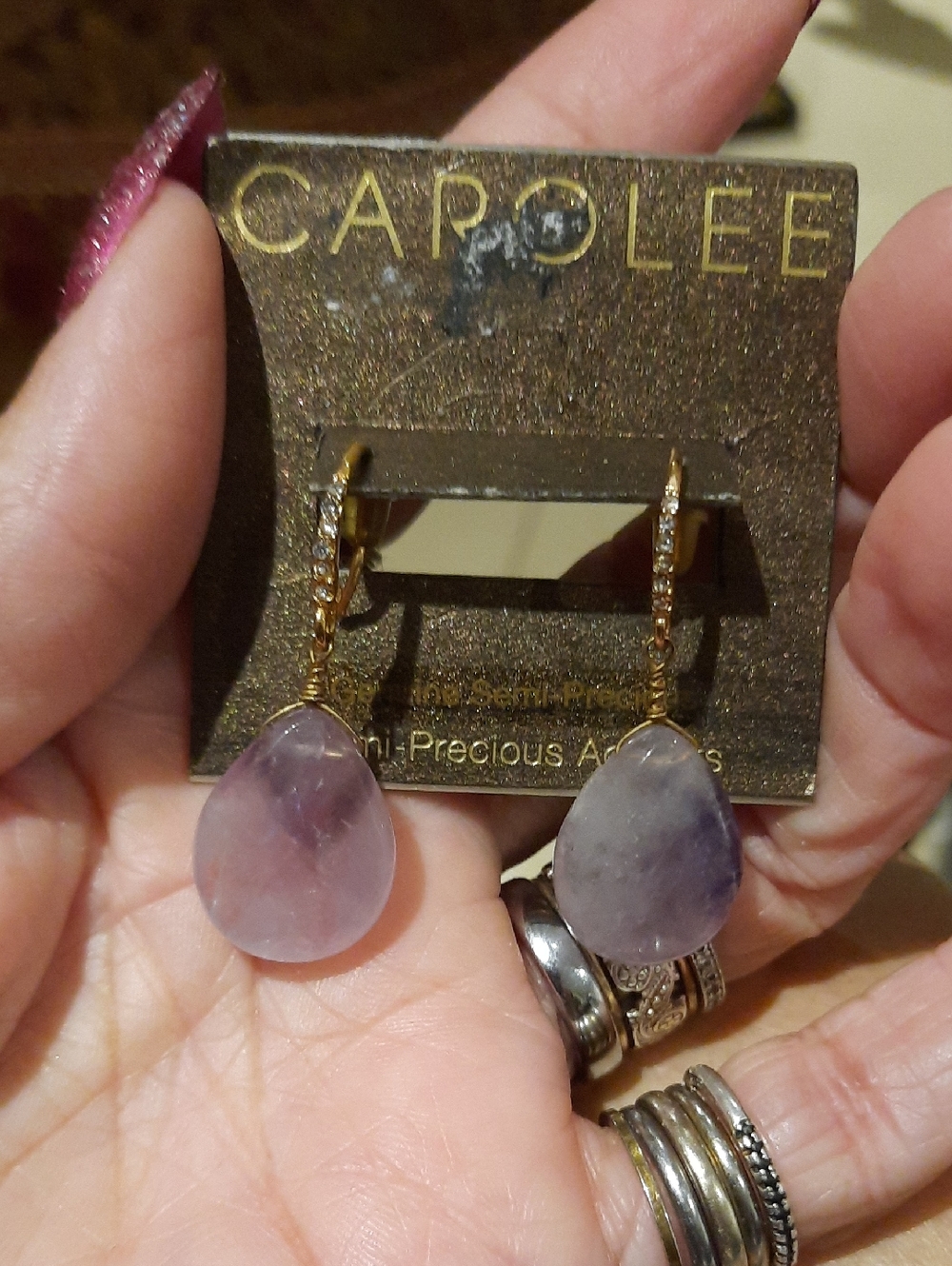 Vintage GENUINE FACETED DANGLE AMETHYST FEBRUARY 💜BIRTHSTONE EARRINGS GOLD